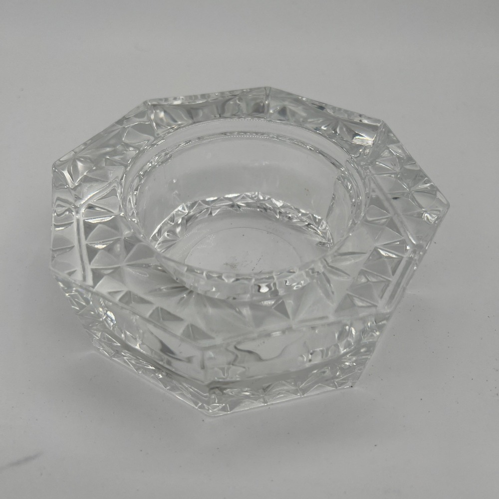 Vintage Heavy France Crystal Candle Holder Votive Diamond Octagon Trinket Dish